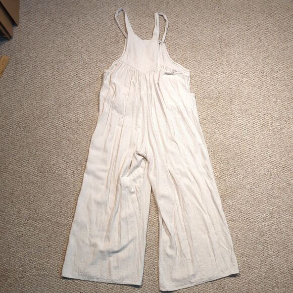 Kori Overalls Womens Small Wide Leg Pockets Tan Linen Blend Relaxed Boho - Picture 4 of 8